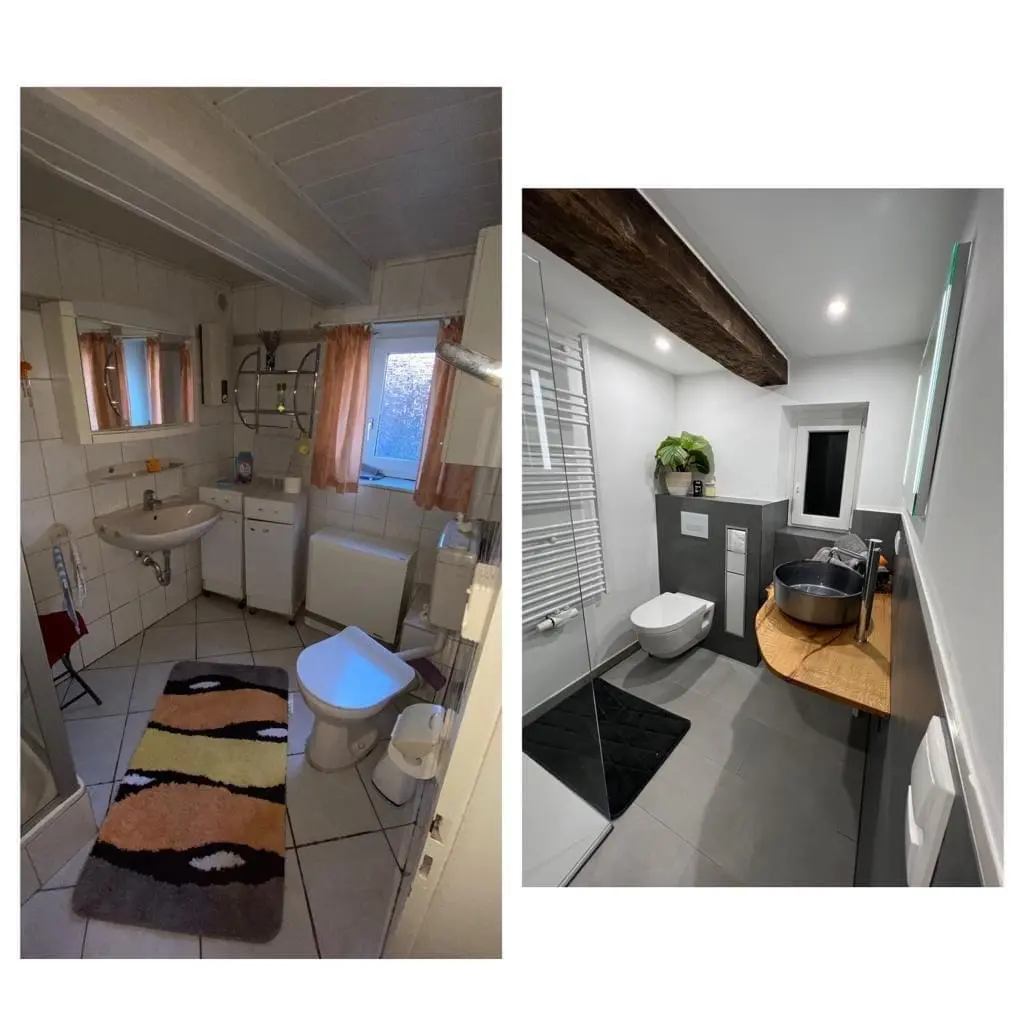 Badezimmer Renovierung München Vorher-Nachher Vorher-Nachher-Vergleich einer Badezimmer-Sanierung in München
